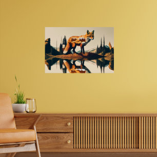 Abstrakt röd räv skogslandskap AI natur Poster