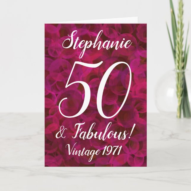 Abstrakt Röd ros 50 och Fabulous Birthday Kort (Framsida)