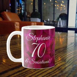 Abstrakt Röd ros 70 och Sensational Birthday Kaffemugg