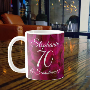Abstrakt Röd ros 70 och Sensational Birthday Kaffemugg