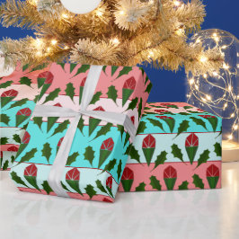 Abstrakt Röd ros & Löv Blommigt, Färg Rand Presentpapper