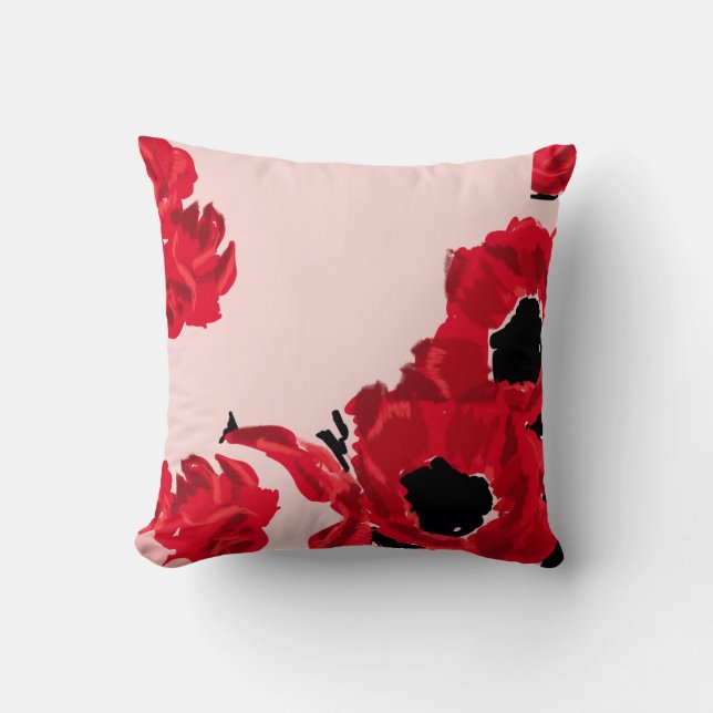 Abstrakt Röd ros och poppies Kudde (Framsida)