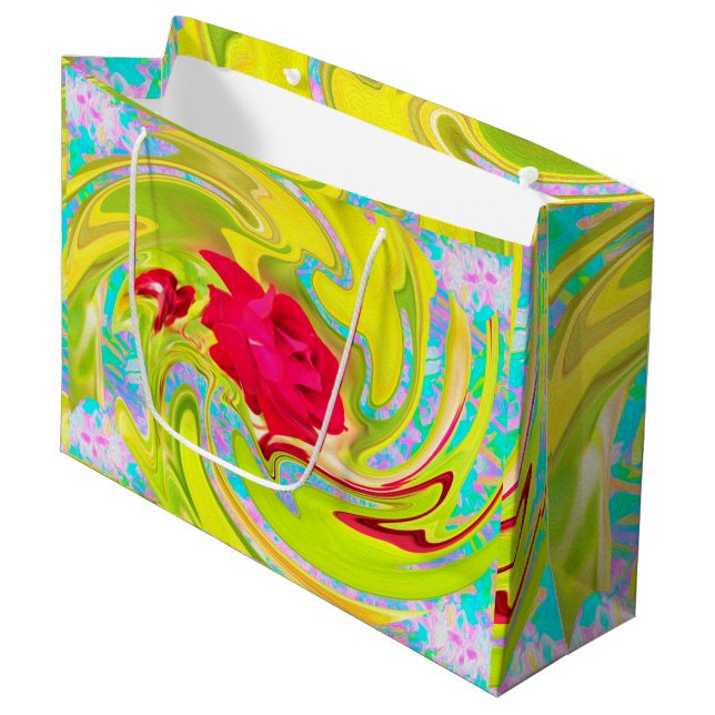 Abstrakt Röd ros om Gult och Aqua Swirl (Framsidan Vinklad)