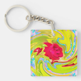 Abstrakt Röd ros om Gult och Aqua Swirl