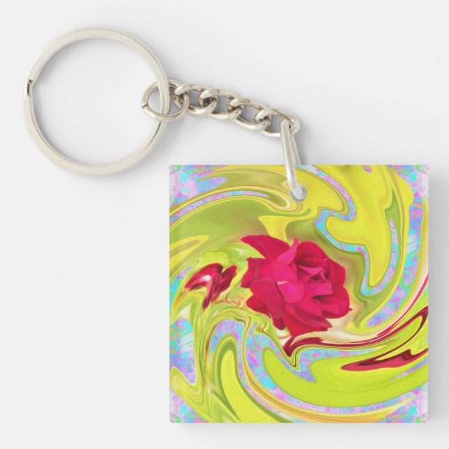 Abstrakt Röd ros om Gult och Aqua Swirl (Framsidan)