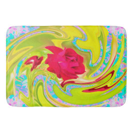 Abstrakt Röd ros om Gult och Aqua Swirl Badrumsmatta