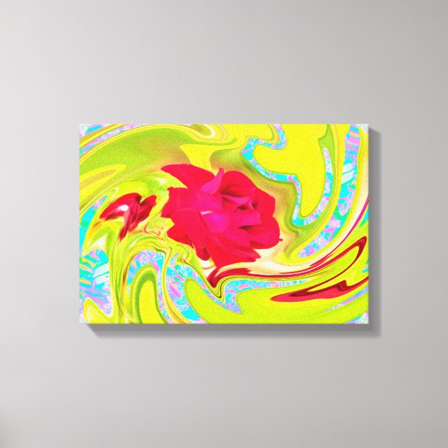 Abstrakt Röd ros om Gult och Aqua Swirl Canvastryck (Framsida)