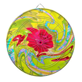 Abstrakt Röd ros om Gult och Aqua Swirl Darttavla