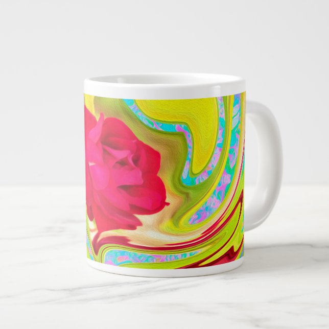 Abstrakt Röd ros om Gult och Aqua Swirl Jumbo Mugg (Framsida höger)