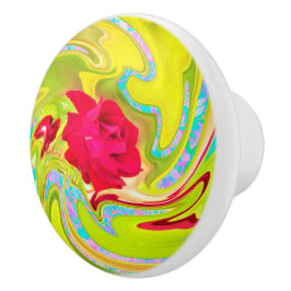 Abstrakt Röd ros om Gult och Aqua Swirl Knopp