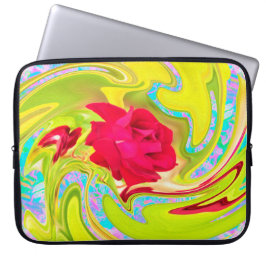 Abstrakt Röd ros om Gult och Aqua Swirl Laptop Fodral