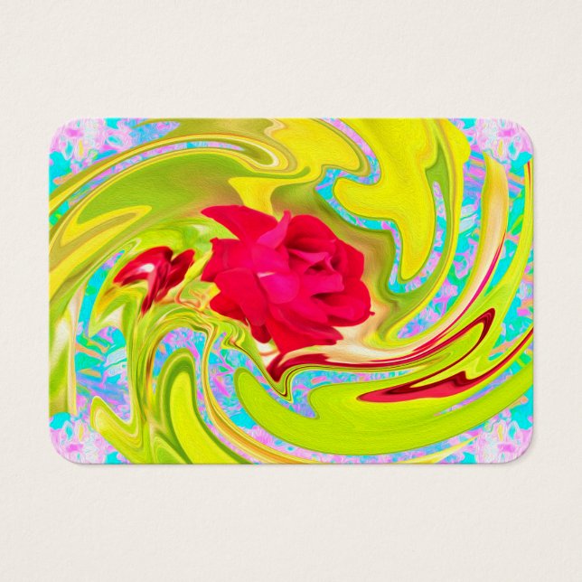 Abstrakt Röd ros om Gult och Aqua Swirl Visitkort (Framsidan)