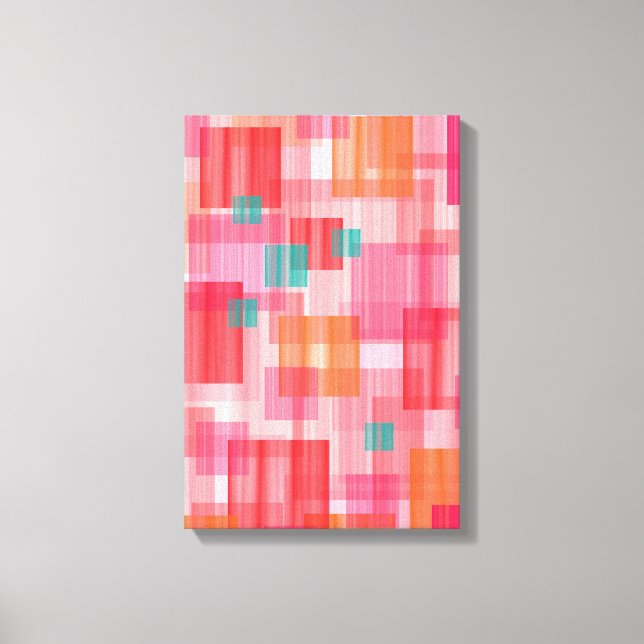 Abstrakt röd rosa teal Geometriska fyrkantar mönst Canvastryck (Framsida)