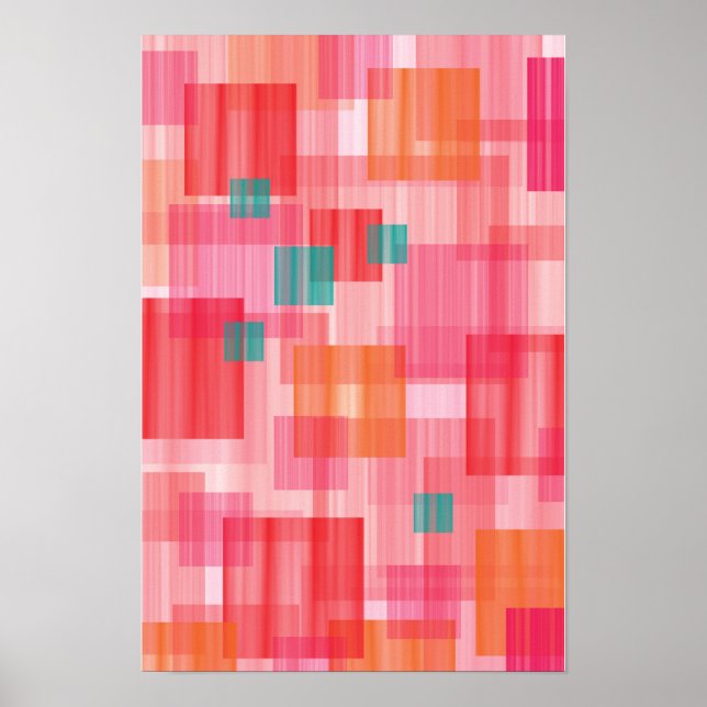 Abstrakt röd rosa teal Geometriska fyrkantar mönst Poster (Framsidan)