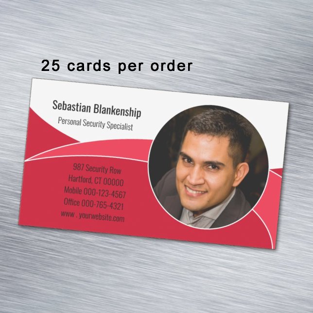 Abstrakt Röd Säkerhet Professionell Anpassad Bild Magnetiska Visitkort (Red abstract background custom photo business card magnet.)