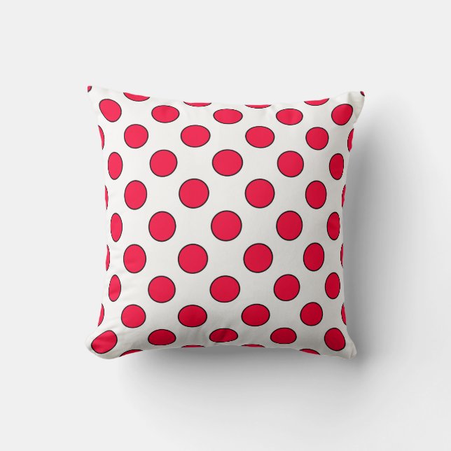 Abstrakt röd snyggt vit polka dots cirkulation kudde (Framsida)