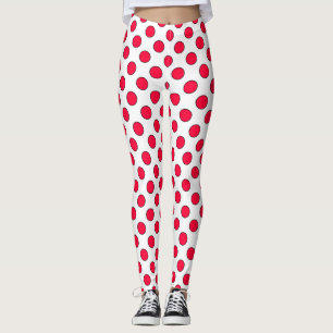 Abstrakt röd snyggt vit polka dots cirkulation leggings