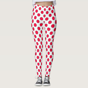 Abstrakt röd snyggt vit polka dots cirkulation leggings