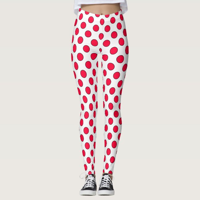 Abstrakt röd snyggt vit polka dots cirkulation leggings (Framsida)