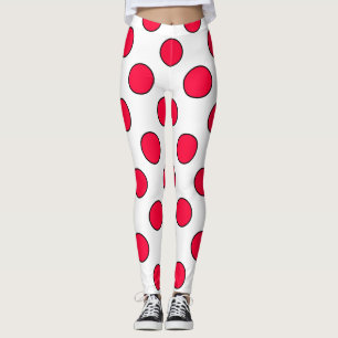 Abstrakt röd snyggt vit polka dots cirkulation leggings