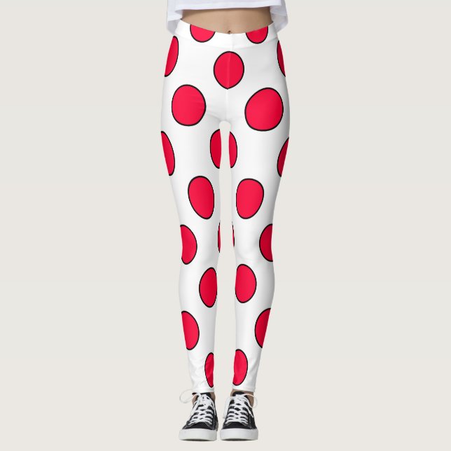 Abstrakt röd snyggt vit polka dots cirkulation leggings (Framsida)