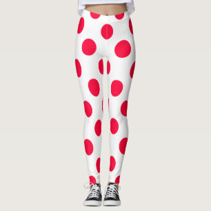 Abstrakt röd snyggt vit polka dots cirkulation leggings