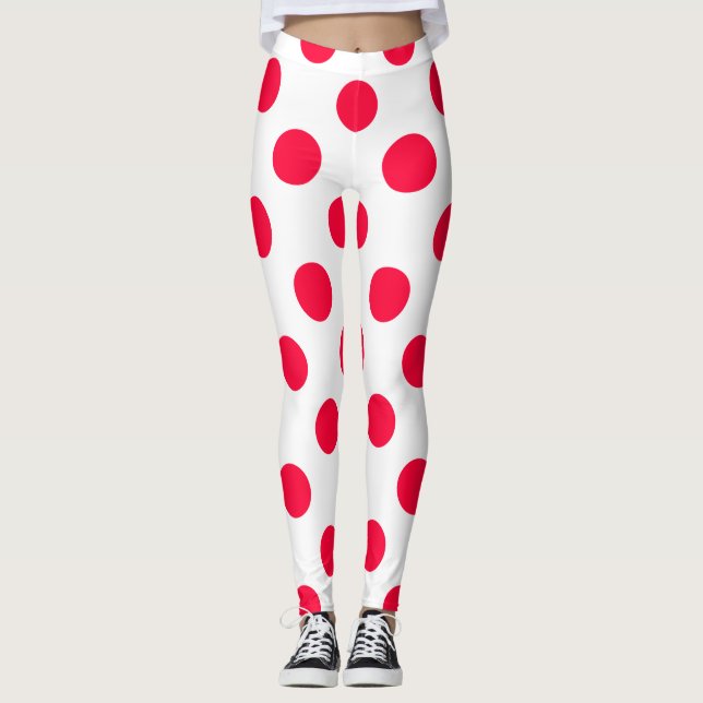 Abstrakt röd snyggt vit polka dots cirkulation leggings (Framsida)