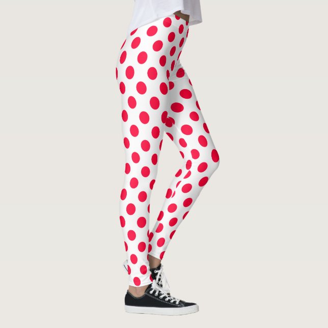 Abstrakt röd snyggt vit polka dots leggings (Höger)