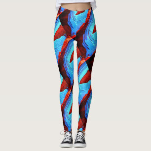 abstrakt röd sten blå is leggings