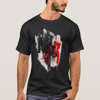 Abstrakt röd & svart grungy typografi t shirt