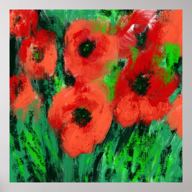 Abstrakt röd vallmo blomsterkonst poster (Framsidan)