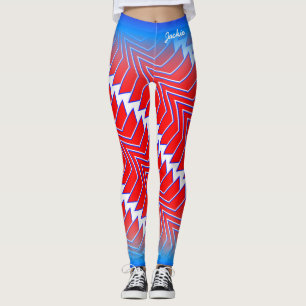 Abstrakt röd vit blå mönster med ditt namn leggings