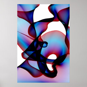 Abstrakt röd vit- och blåttaffisch poster
