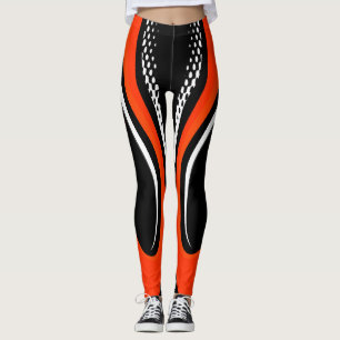 Abstrakt Röd vit och svart kurva Leggings