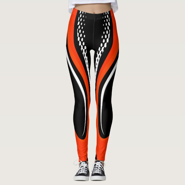 Abstrakt Röd vit och svart kurva Leggings (Framsida)