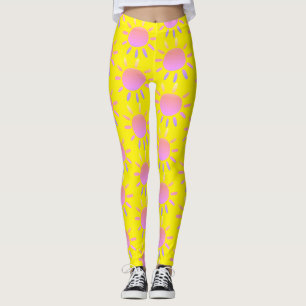 Abstrakt Rolig Färgrik Rosa Solmönster På Gul Bakg Leggings