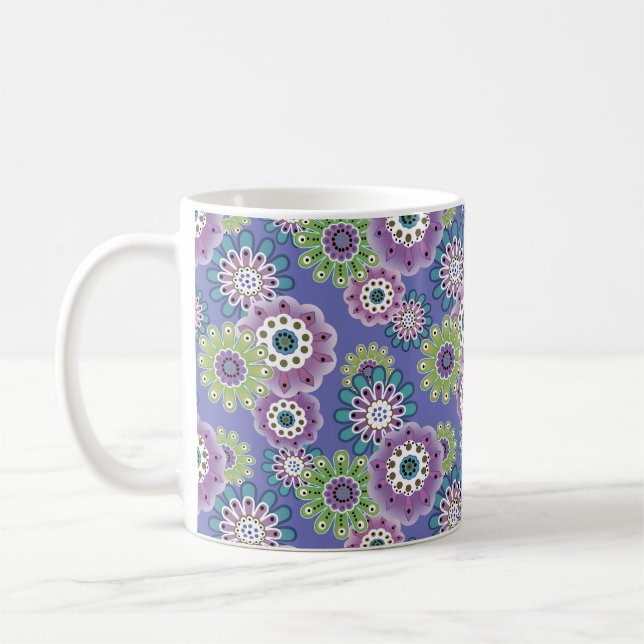 Abstrakt roligt tecknad blommor blommigt Children- Kaffemugg (Vänster)