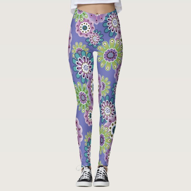 Abstrakt roligt tecknad blommor blommigt Children- Leggings (Framsida)