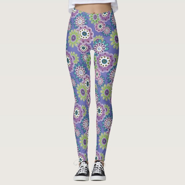 Abstrakt roligt tecknad blommor blommigt Children- Leggings (Framsida)