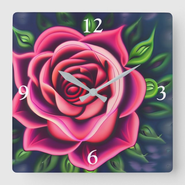 Abstrakt Romantic Rosa ros Bloom Fyrkantig Klocka (Framsida)