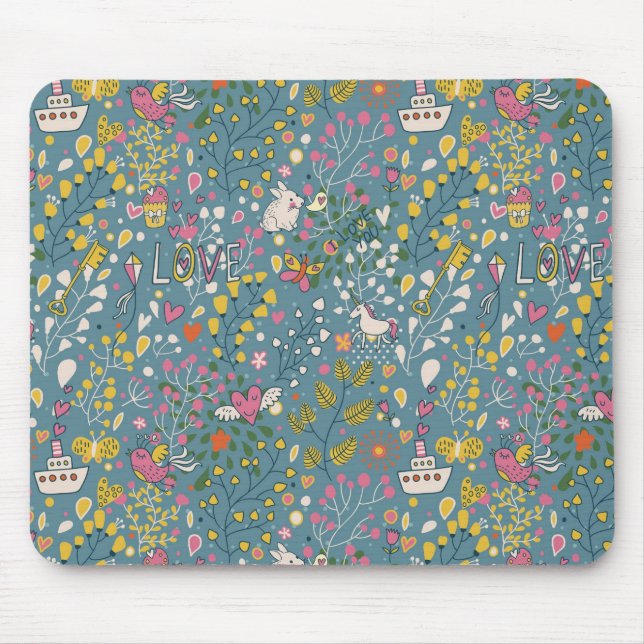 Abstrakt romantiskt mönster med tecknaden musmatta (Framsidan)