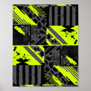 Abstrakt Rörelse i Lime Green, Black och Grått Poster
