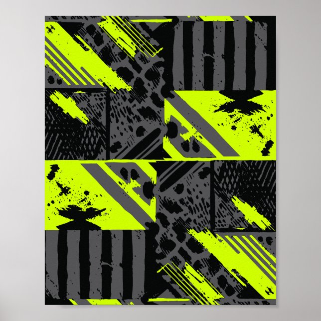 Abstrakt Rörelse i Lime Green, Black och Grått Poster (Framsidan)