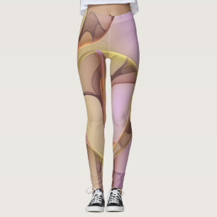Abstrakt Rörelse Modern Rosa Golden Fractal Art Leggings