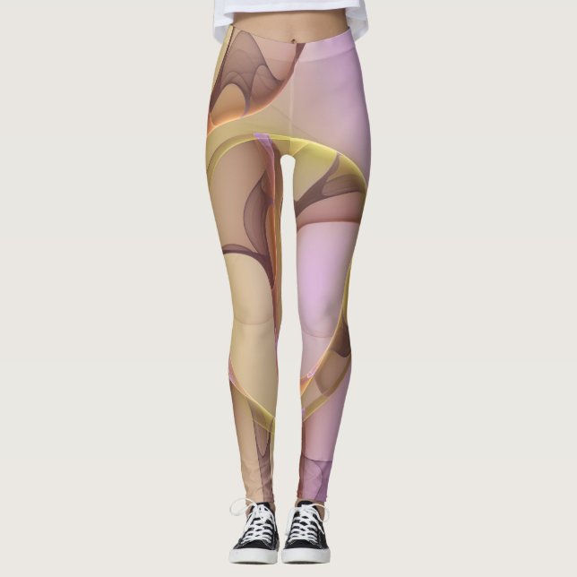 Abstrakt Rörelse Modern Rosa Golden Fractal Art Leggings (Framsida)
