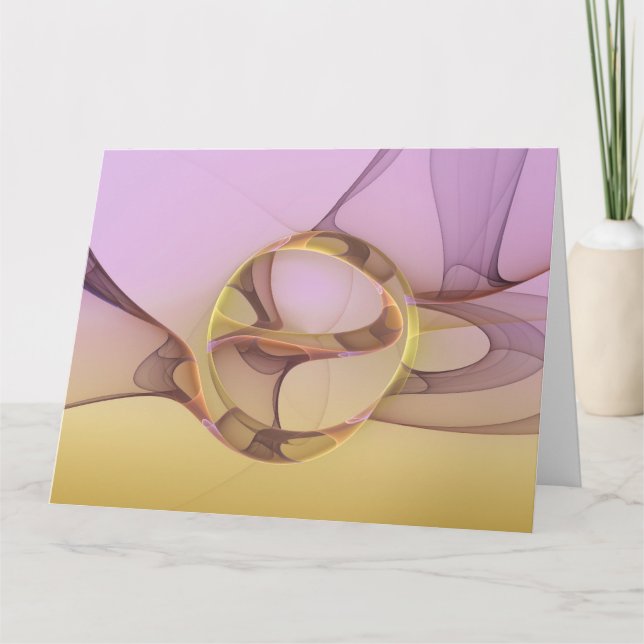 Abstrakt rörelse modern rosa gyllene fraktalkonst tack kort (Framsida)