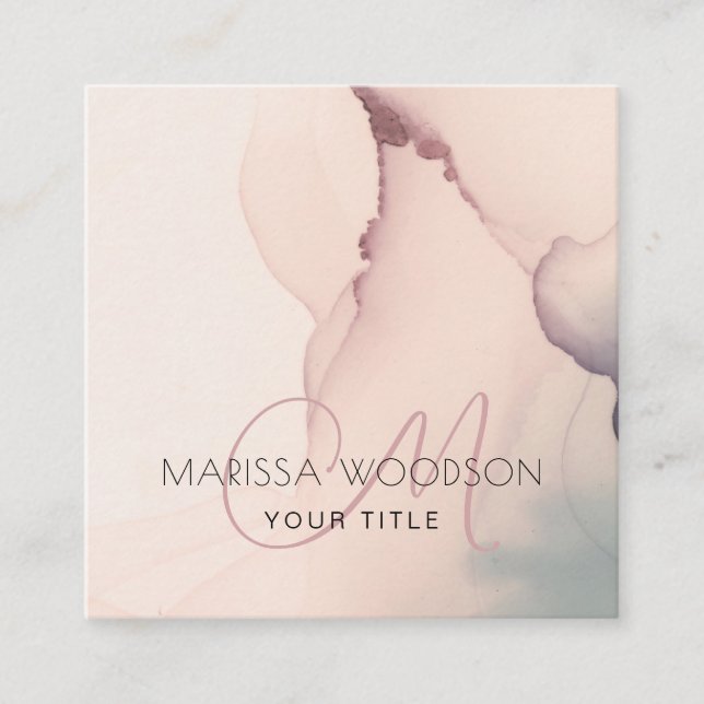 Abstrakt  Rosa Affärskortet Monogram Square Fyrkantigt Visitkort (Framsida)