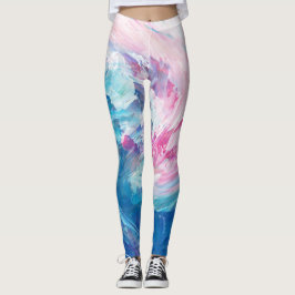 Abstrakt rosa blå virvlande konstfärg leggings