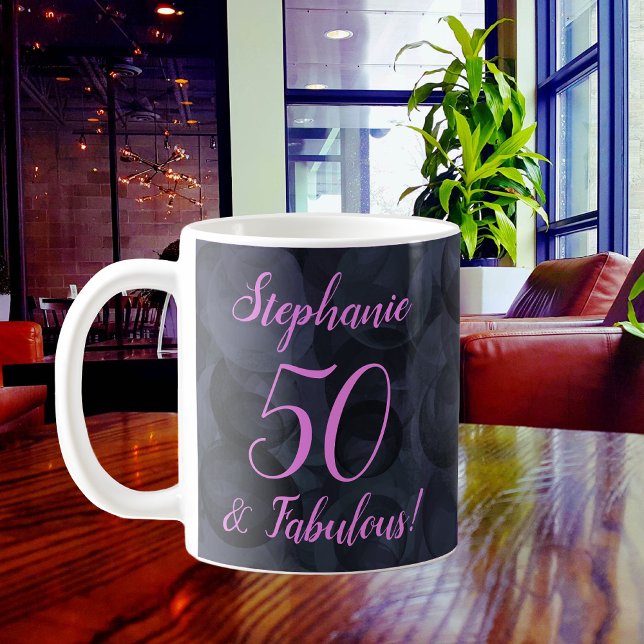 Abstrakt Rosa Black 50 och Fabulous Birthday Kaffemugg (Skapare uppladdad)