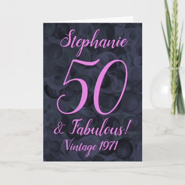 Abstrakt Rosa Black 50 och Fabulous Birthday Kort (Framsida)